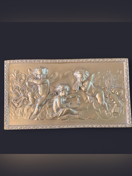 Source Unknown Other - Vintage Gold Eros Musical Cherub Wall Hanging (Approx. 16" x 9")